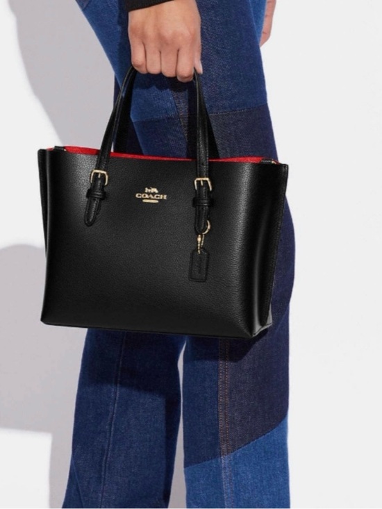 Coach Handbags - Coach Black Mollie Tote Bag 25 Pebbled Leather with Gold Hardware.